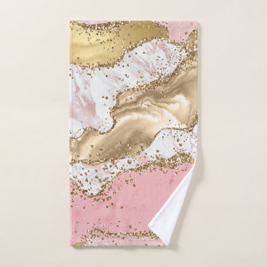 Roos Gold Marble Glitter Agate Bad Handdoek (Handdoek)