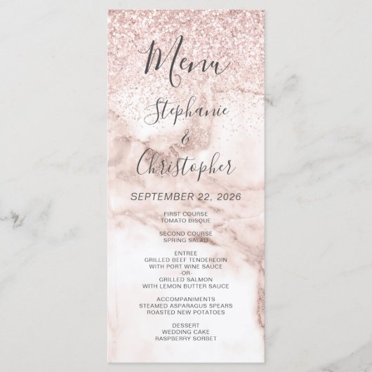 Roos Gold Marble Glitter Elegant Wedding Menu (Voorkant)