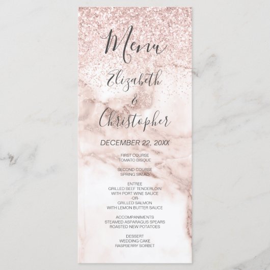 Roos Gold Marble Glitter Elegant Wedding Menu (Voorkant)
