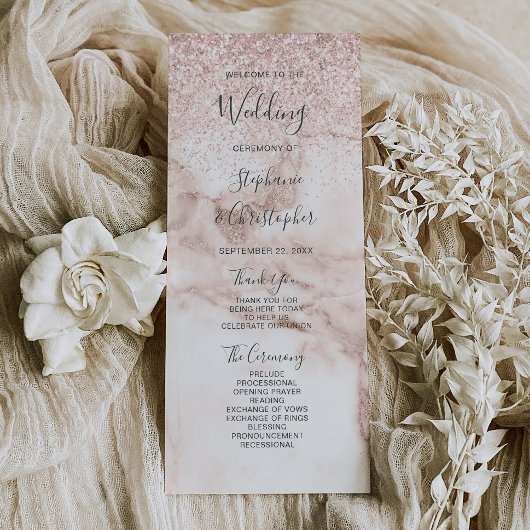 Roos Gold Marble Glitter Elegant Wedding Program