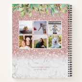 Roos Gold Marble Glitter Floral Name Photo Collage Notitieboek (Achterkant)