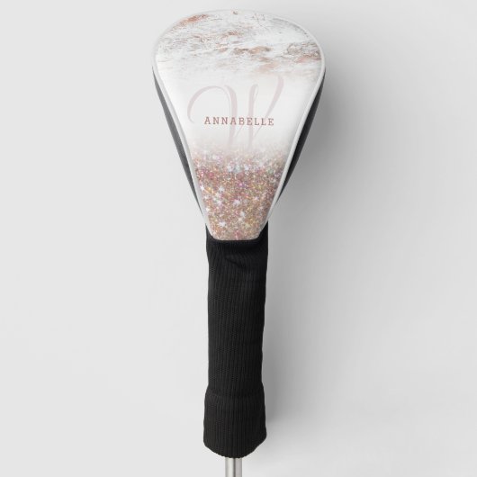 Roos Gold Marble & Glitter Monogram  Golfheadcover (Voorkant)