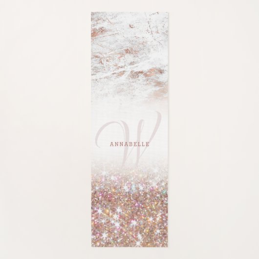 Roos Gold Marble & Glitter Monogram  Yogamat (Voorkant)