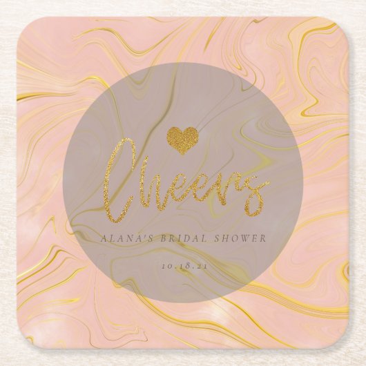 Roos Gold Marble Glitter Vrijgezellenfeest Kartonnen Onderzetters (Voorkant)
