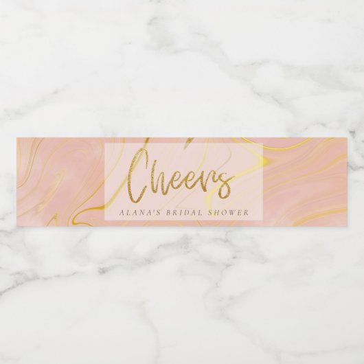 Roos Gold Marble Glitter Vrijgezellenfeest Waterfles Etiket (Enkel label)