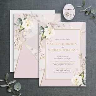 Roos Gold Marble Gold Geometric Eucalyptus Floral Kaart