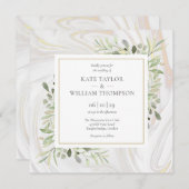 Roos Gold Marble Greenery Leaves Wedding Kaart (Voorkant / Achterkant)