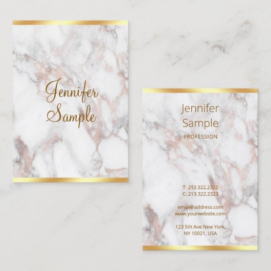 Roos Gold Marble Handgeschreven Script Sjabloon Visitekaartje (Voorkant / Achterkant)