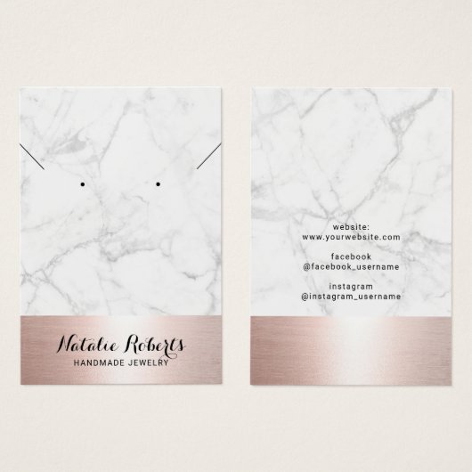 Roos Gold Marble Jewelry Earring Ketting Display Visitekaartje (Voorkant /achterkant)