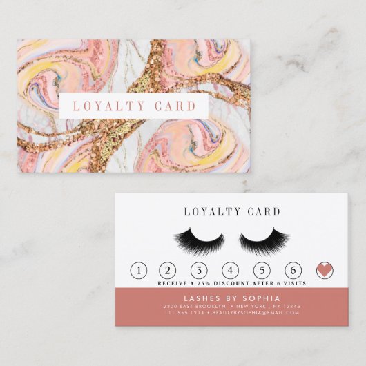 Roos Gold Marble Lashes Brow Makeup Artist Klantenkaartje (Voorkant / Achterkant)