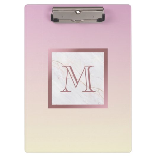 Roos Gold Marble Monogram Pink Ombre Klembord (Voorkant)