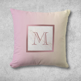 Roos Gold Marble Monogram Pink Ombre Kussen