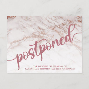 Roos Gold Marble Postponed Wedding Announding Briefkaart