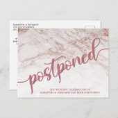 Roos Gold Marble Postponed Wedding Announding Briefkaart (Voorkant / Achterkant)
