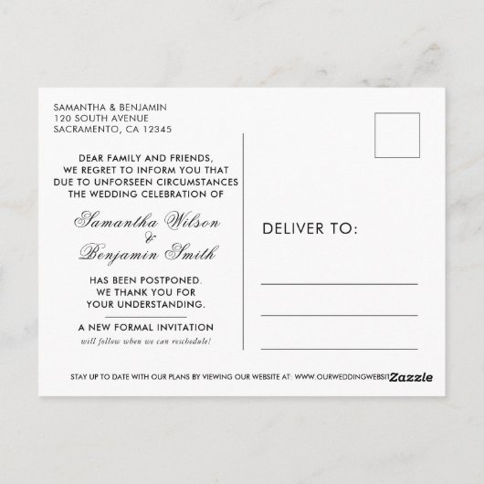 Roos Gold Marble Postponed Wedding Announding Briefkaart (Achterkant)