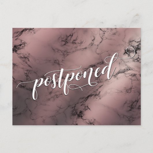 Roos Gold Marble Postponed Wedding Announding Briefkaart (Voorkant)