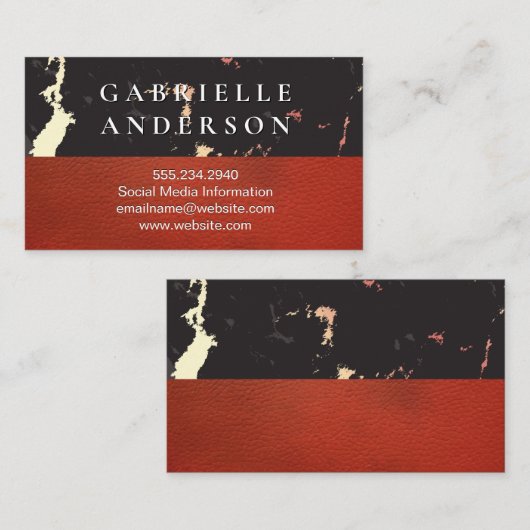 Roos Gold Marble | Rood leder Visitekaartje (Voorkant / Achterkant)