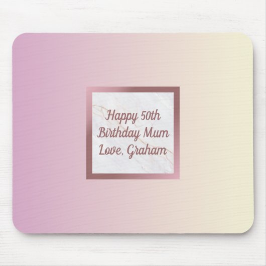 Roos Gold Marble Roze gradiënt met aangepaste teks Muismat (Voorkant)