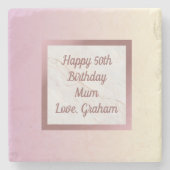 Roos Gold Marble Roze gradiënt met Tekst Stenen Onderzetter (Voorkant)