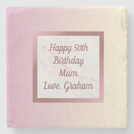 Roos Gold Marble Roze gradiënt met Tekst Stenen Onderzetter