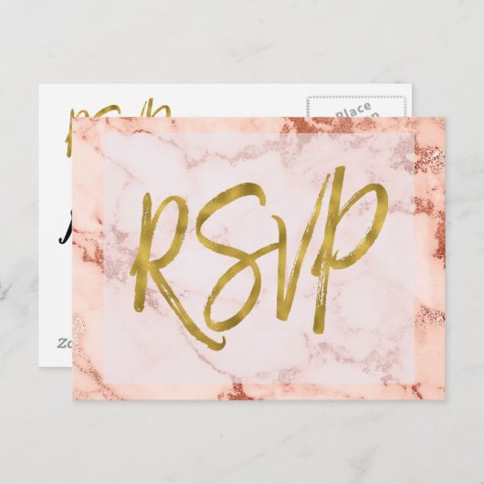 Roos Gold Marble RSVP Wedding Invitation Reply Uitnodiging Briefkaart (Voorkant / Achterkant)