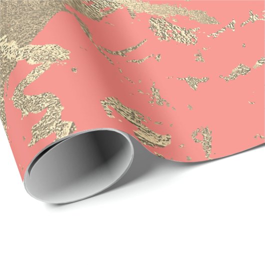 Roos Gold Marble Shiny Glam Coral Abstract minima Cadeaupapier (Rol Hoek)