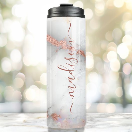 Roos Gold Marble Stylish Signature Script Name Thermosbeker