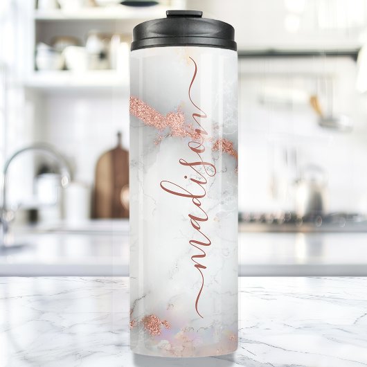 Roos Gold Marble Stylish Signature Script Name Thermosbeker
