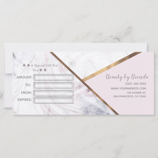 Roos Gold Marble Swirl & Blush Cadeaubon (Achterkant)