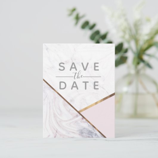 Roos Gold Marble Swirl & Blush Pink Bewaar de datu Aankondigingskaart (Staand voorkant)