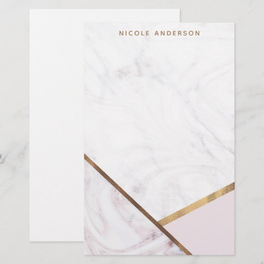 Roos Gold Marble Swirl & Blush Pink Bronze Glam Briefpapier (Voorkant / Achterkant)