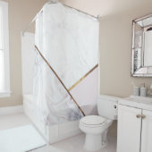 Roos Gold Marble Swirl & Blush Pink Bronze Glam Douchegordijn (In situ)