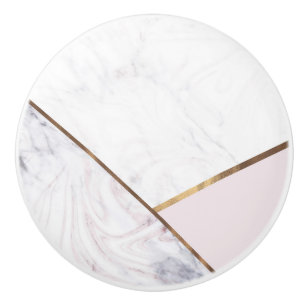 Roos Gold Marble Swirl & Blush Pink Bronze Glam Keramische Knop