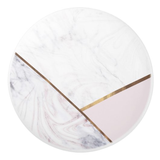 Roos Gold Marble Swirl & Blush Pink Bronze Glam Keramische Knop (Voorkant)