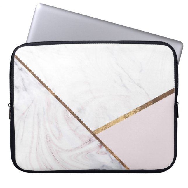 Roos Gold Marble Swirl & Blush Pink Bronze Glam Laptop Sleeve (Voorkant)