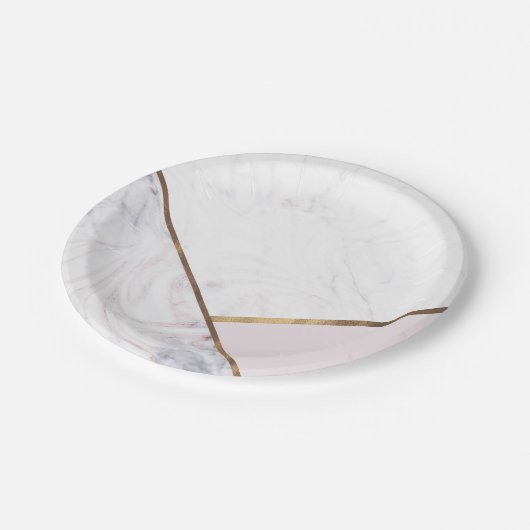 Roos Gold Marble Swirl & Blush Pink Bronze Glam Papieren Bordje (Gekanteld)