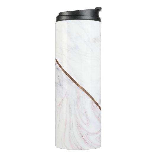 Roos Gold Marble Swirl & Blush Pink Bronze Glam Thermosbeker (Gedraaid links)