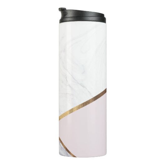 Roos Gold Marble Swirl & Blush Pink Bronze Glam Thermosbeker (Geroteerd rechts)