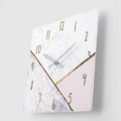 Roos Gold Marble Swirl & Blush Pink Bronze Glam Vierkante Klok (Hoek)