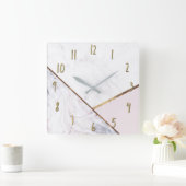 Roos Gold Marble Swirl & Blush Pink Bronze Glam Vierkante Klok (Huis)