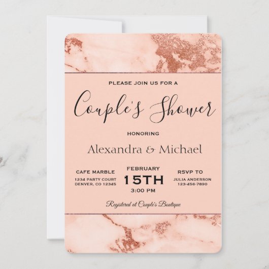 Roos Gold Marble Uitnodiging om de douche van een  (Voorkant)