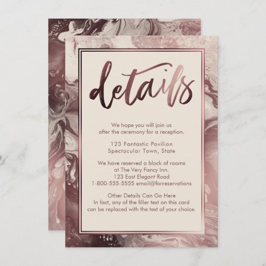 Roos Gold Marble Weddenschap Details over Cream Informatiekaartje (Voorkant / Achterkant)