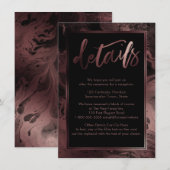 Roos Gold Marble Wedding Details Over Zwart Informatiekaartje (Voorkant / Achterkant)