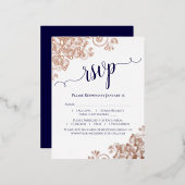 Roos Gold & marine op witte bruinbruidende RSVP Folie Uitnodiging Briefkaart (Voorkant / Achterkant)
