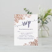 Roos Gold & marine op witte bruinbruidende RSVP Folie Uitnodiging Briefkaart (Staand Voorkant)