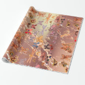 Roos Gold Meadow Butterfly snijdt Pareltjes Cadeaupapier (Uitgerold)