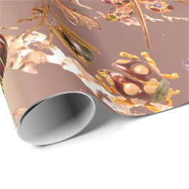 Roos Gold Meadow Butterfly snijdt Pareltjes Cadeaupapier