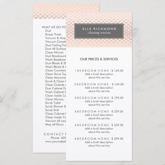 Roos Gold Menu-rackkaart Menu (Voorkant / Achterkant)