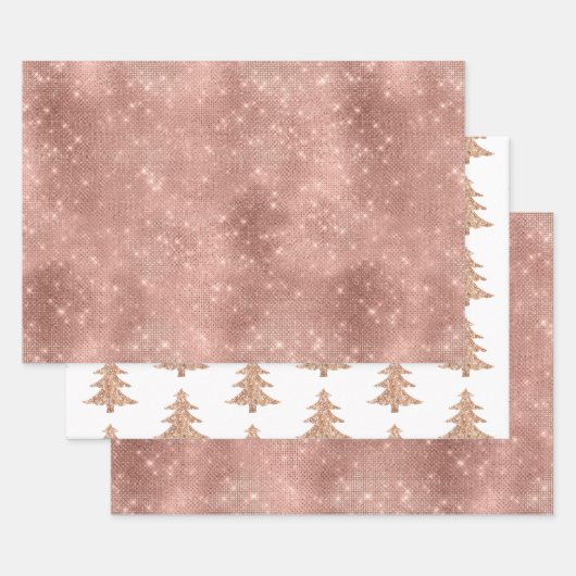 Roos Gold Merry Christmas Tree Sparkle Glitter Inpakpapier Vel (Set)