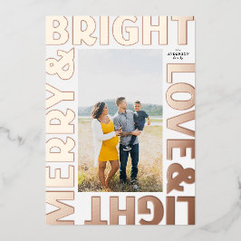 Roos Gold Merry en Bright Liefde en Licht Folie Feestdagenkaart